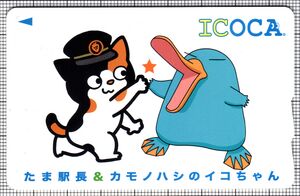 たま駅長＆カモノハシのイコちゃん記念ICOCA（愛称：イコたまカード）（表）