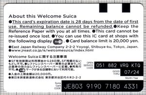 訪日外国人旅行者向けSuica「Welcome Suica」（裏）